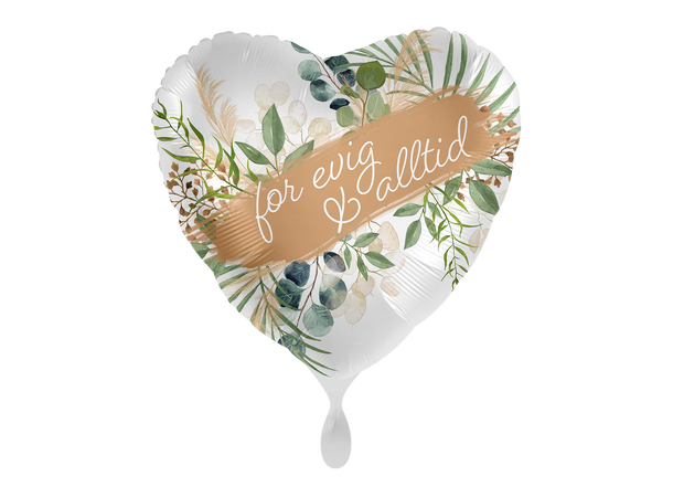 For evig og alltid banner - Grønn floral 1 Folieballong hjerte - 17" - (43cm)