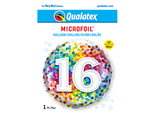 16 Rainbow Confetti 1 Folieballong - 46cm (18")