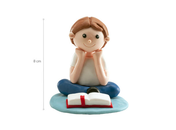 Konfirmasjon - Animert stil - gutt m/bok 1 Kakefigur i plast - 8cm