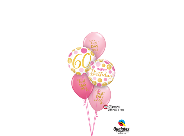 60 Birthday Pink & Gold Dots 1 Folieballong - 46cm (18")