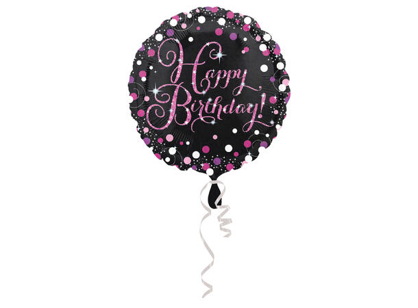 Pink Celebration - Happy Birthday 1 Folieballong Rund  - 43cm (18")
