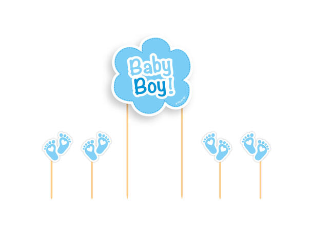 Baby Boy - Kaketopper på pinne 5 Kaketopper i papir på pinne