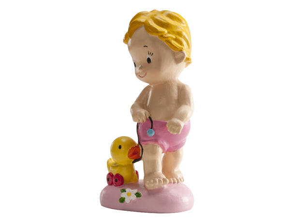 Barnedåp - Jente med lekeand 1 Kakefigur i plast - 9cm