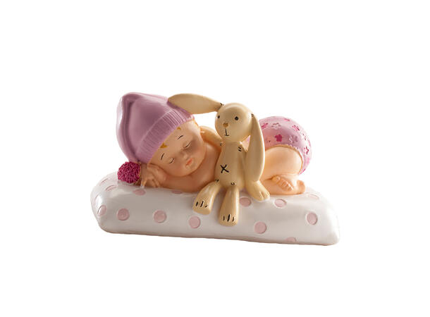 Barnedåp - Sovende jente med Teddy 1 Kakefigur i plast - 10,5x6,5cm
