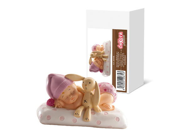 Barnedåp - Sovende jente med Teddy 1 Kakefigur i plast - 10,5x6,5cm