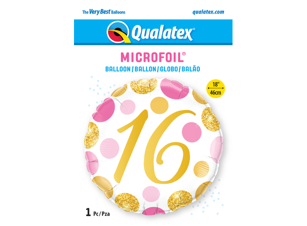 16 Birthday Pink & Gold Dots 1 Folieballong - 46cm (18")