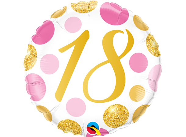 18 Birthday Pink & Gold Dots 1 Folieballong - 46cm (18")