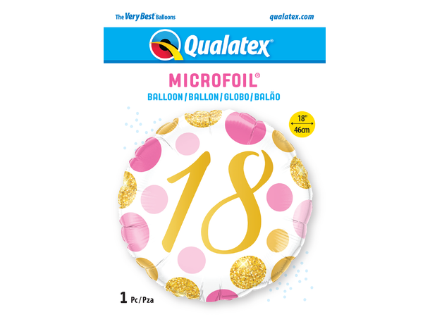 18 Birthday Pink & Gold Dots 1 Folieballong - 46cm (18")
