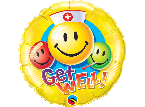 Get Well Smiling Faces 1 Folieballong - 46cm (18")