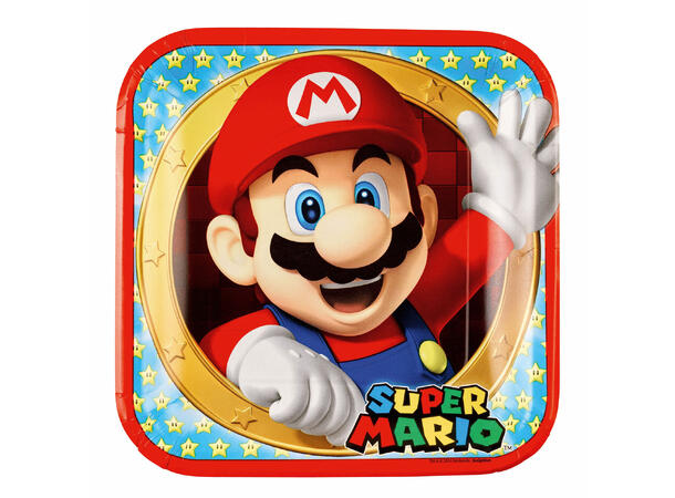 Super Mario 8 Firkantede tallerkener i papp - 23cm