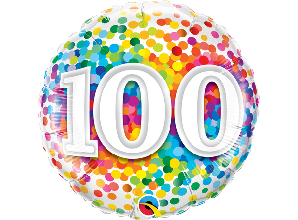 100 Rainbow Confetti 1 Folieballong - 46cm (18")