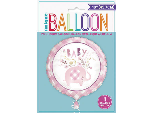 Pink Floral Elephant 1 Folieballong - 46cm(18")