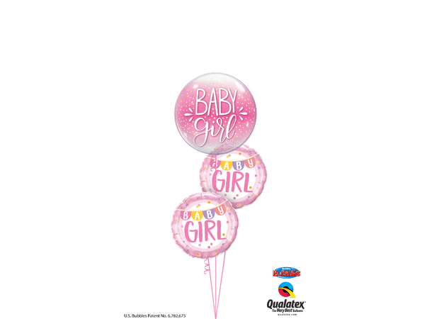 BABY GIRL BANNER & DOTS 1 Folieballong rund - 46cm (18")