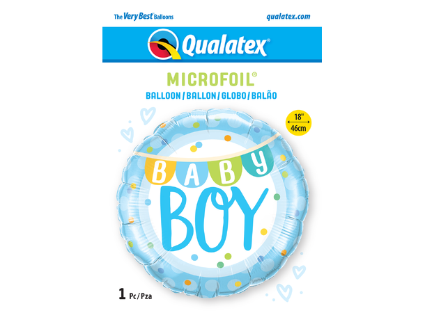 BABY BOY BANNER & DOTS 1 Folieballong rund - 46cm (18")