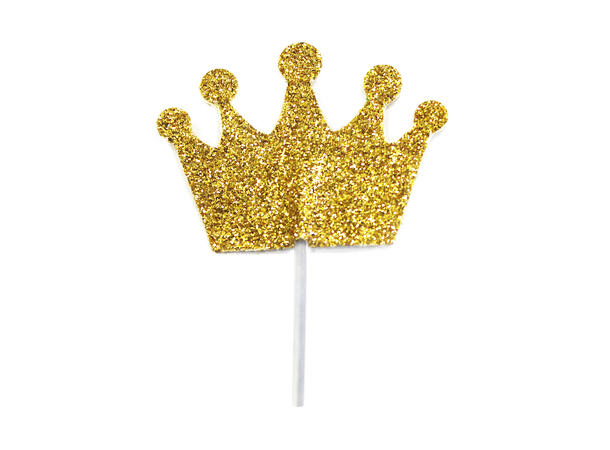 Glitter Prinsessekrone Cupcake-topp Gull 12 Kaketopper på pinne - 3,5x3cm