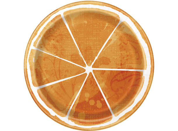 Summer Citrus - Appelsinskive 8 Runde tallerkener i papp - 18cm