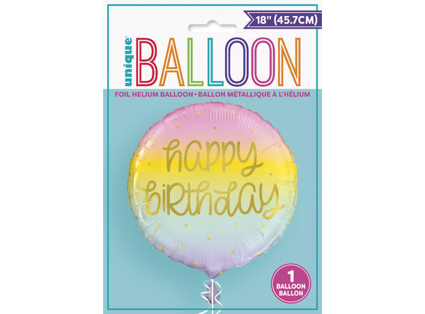 Pastell rainbow gold - "Happy Birthday" 1 Folieballong - 46cm(18")