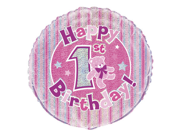 Prismatisk Happy 1st Birthday - Rosa 1 Folieballong - 46cm(18")