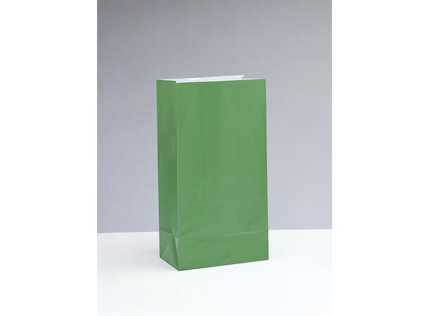 Ensfarget - Grønn 12 Godteposer i papir - 25,5x13cm