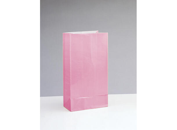 Ensfarget - Pastell Rosa 12 Godteposer i papir - 25,5x13cm