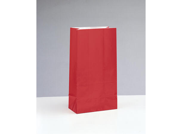 Ensfarget - Rubinrød 12 Godteposer i papir - 25,5x13cm