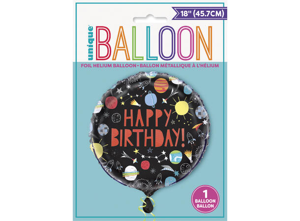 Outer Space - "Happy Birthday" 1 Folieballong - 46cm(18")