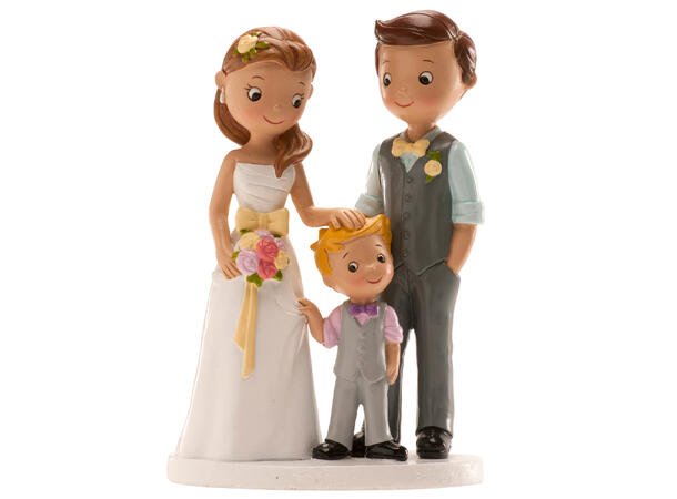 Brudepar med liten gutt - Animert stil 1 Kakefigur i plast - 16cm