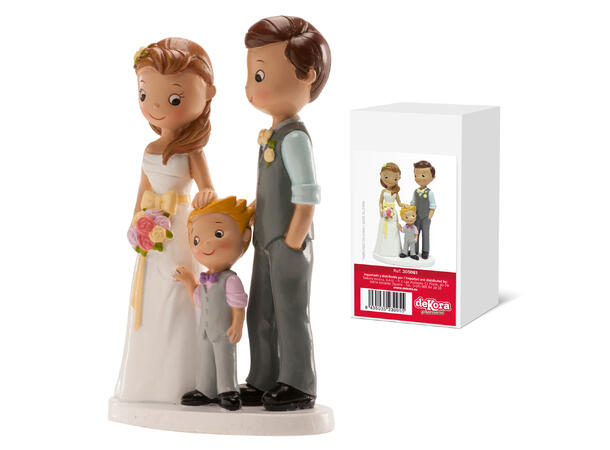 Brudepar med liten gutt - Animert stil 1 Kakefigur i plast - 16cm 