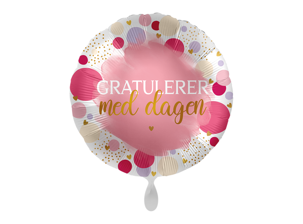 Gratulerer med dagen - Rosa prikker 1 Folieballong rund - 17" - (43cm)