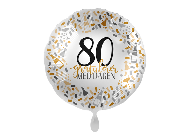 Gratulerer med dagen Gull/Sølv - 80 år 1 Folieballong rund - 17" - (43cm)
