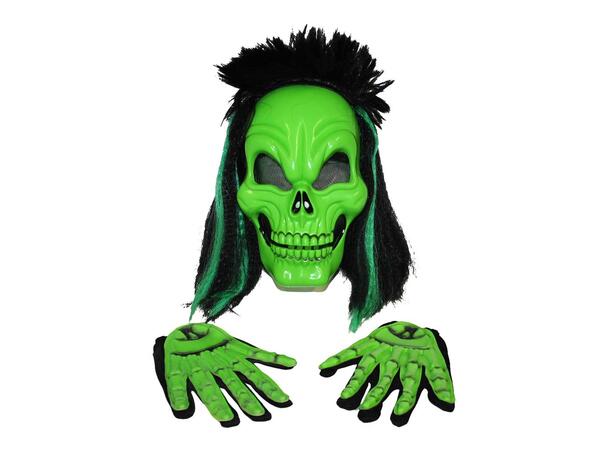 Grønt monster med hår og hansker 1 Maske