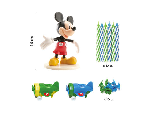 Mikke Mus - Kakedekorasjon og kakelys 3 PVC Figurer og 6 kakelys 