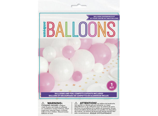 Rosa Hvit & Gull ballongdekor M/konfetti 1 Ballongdekorasjon til bord