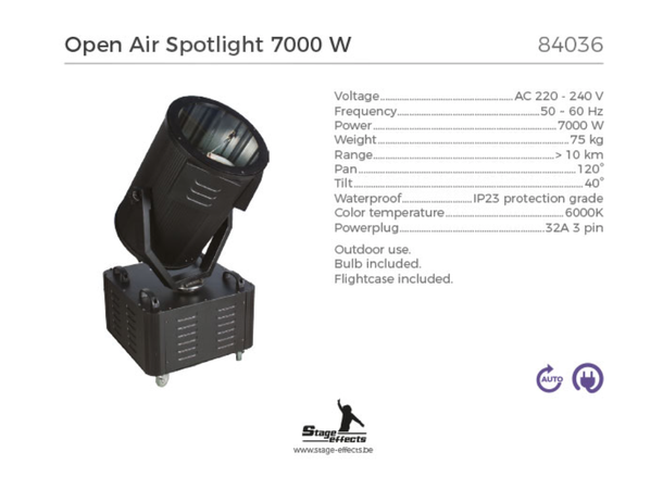 Stor utendørs lyskaster Inkl Flightcase - 7000W - 75kg