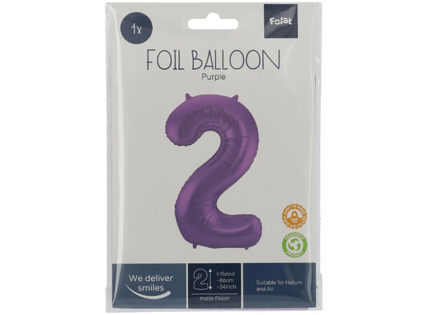 Tallballong - Matt Lilla 2 1 Folieballong - 86cm (34")
