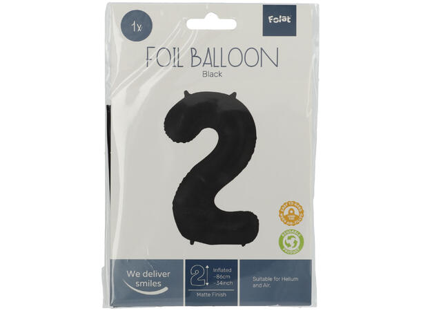 Tallballong - Matt Sort 2 1 Folieballong - 86cm (34")