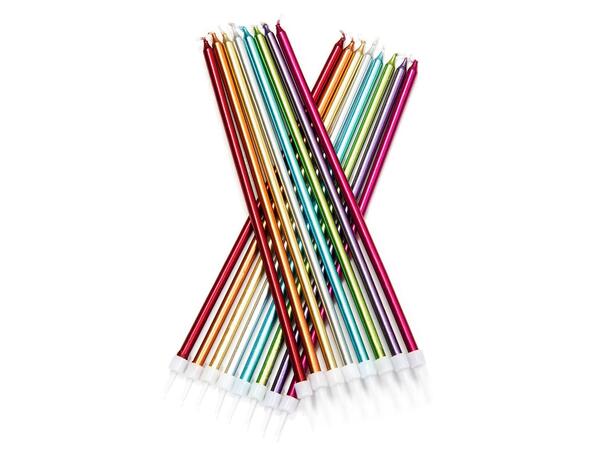 16 Kakelys Metallic Rainbow 18cm - Ekstra høye kakelys med holdere