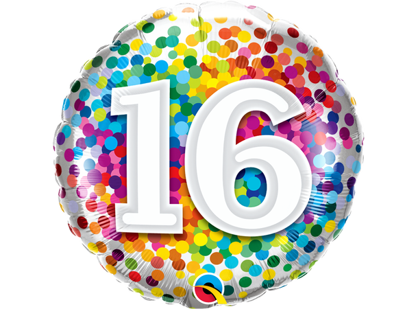 16 Rainbow Confetti 1 Folieballong - 46cm (18")