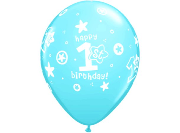 1st Birthday Circle Stars - Boy 25 gummiballonger - 28cm (11")