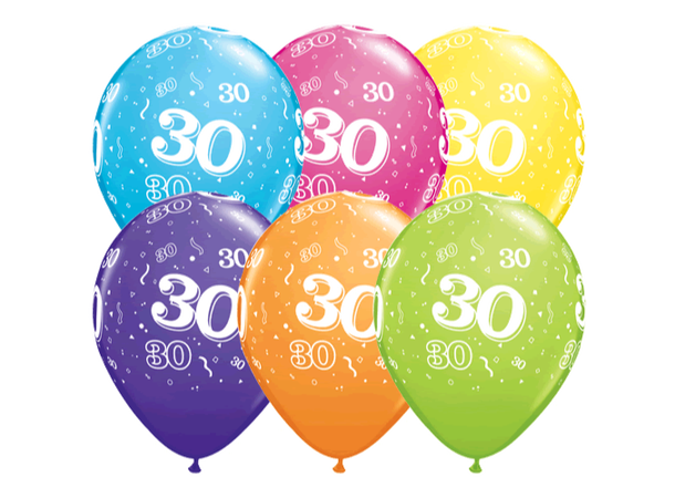 30-a-round - Assorterte farger 6 gummiballonger - 28cm (11")