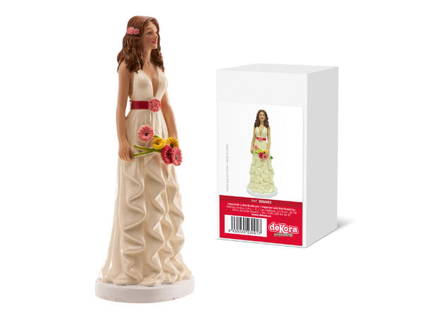 Brud med lang kjole og blomster 1 Kakefigur i plast - 16cm