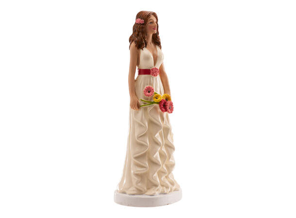 Brud med lang kjole og blomster 1 Kakefigur i plast - 16cm