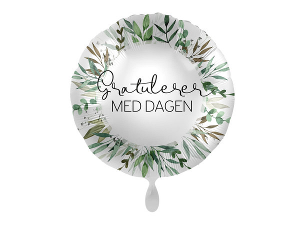 Gratulerer med dagen - Grønn floral 1 Folieballong rund - 17" - (43cm)