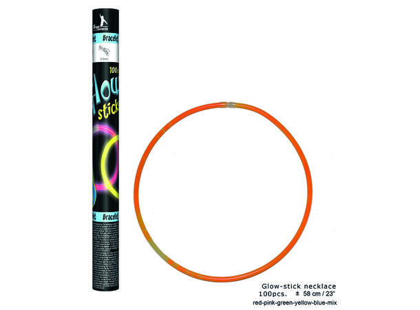 Halskjede glowstick - Assorterte farger Rør med 100 Glowsticks - 58cm