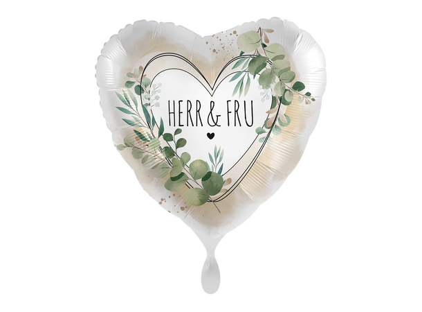Herr & Fru - Grønn floral 1 Folieballong hjerte - 17" - (43cm)