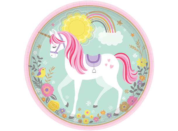 Magical Unicorn 8 Runde tallerkener i papp - 23cm