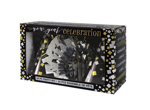 Partykit - Black, Gold & Silver New Year 1 Festsett for 8 personer