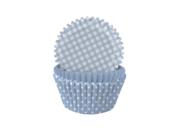 Pastel Blå Ruter og Polkadot mix 75 Cupcakeformer - 3,2x4,8cm