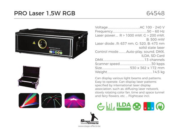 RGB laser+ flightcase Mål: 53x36x17cm - 14,5kg