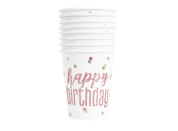 Rosegull Glitz Prism - "Happy Birthday" 8 Kopper i papp - 2,5dl